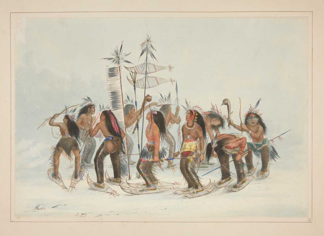 Der Schneeschuh-Tanz, Tafel 14 aus dem Nordamerikanischen Indianer-Portfolio von George Catlin