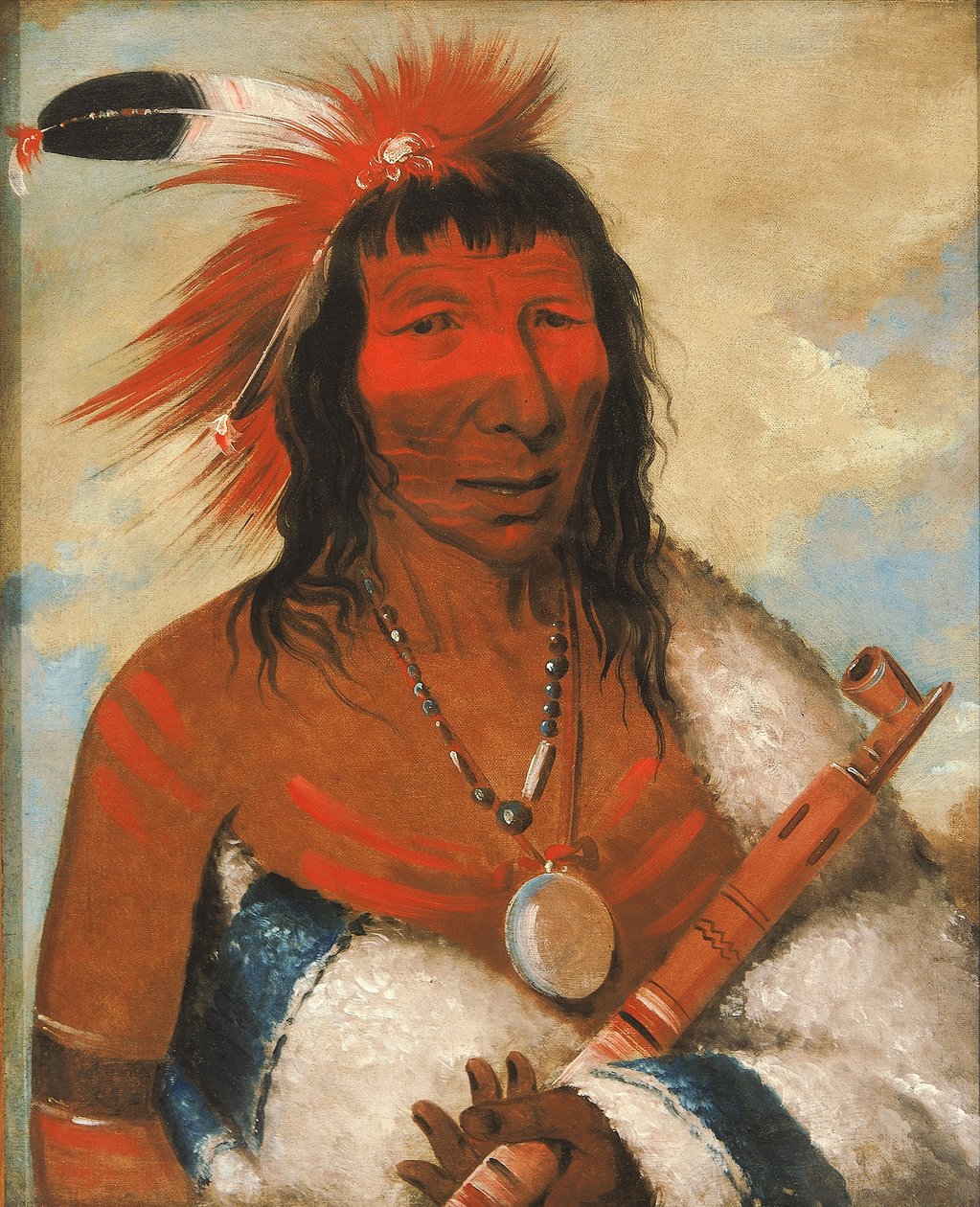 Wá-nah-de-túnk-ah, Big Eagle (oder Black Dog), Häuptling der O-hah-kas-ka-toh-y-an-te-Bande von George Catlin