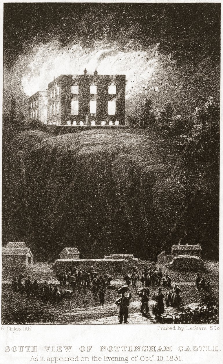 Nottingham Castle in Flammen, von Süden gesehen, 1831 von George Childs