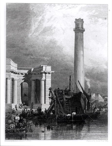 Der Schießturm und die Waterloo-Brücke, graviert von G. Cooke von George Clarkson (after) Stanfield