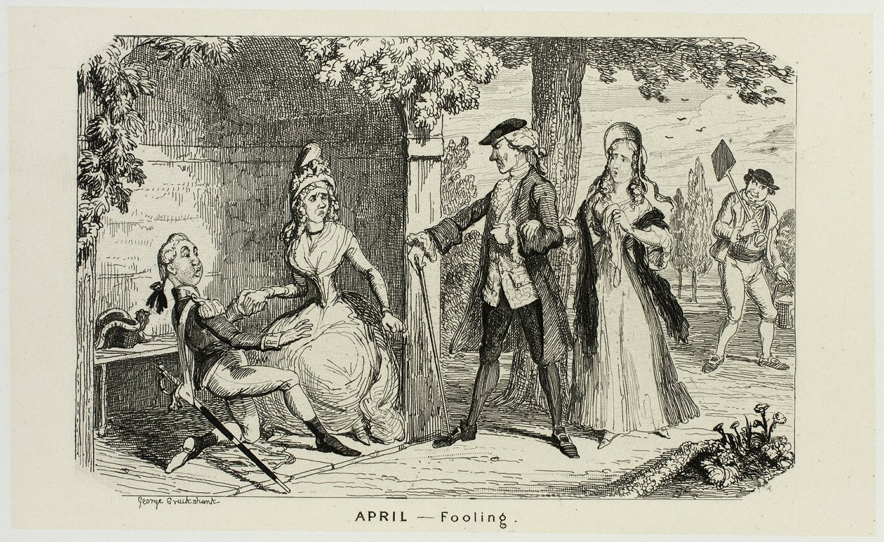 April - Narr aus George Cruikshanks Stahlradierungen zu The Comic Almanacks: 1835-1853 von George Cruikshank