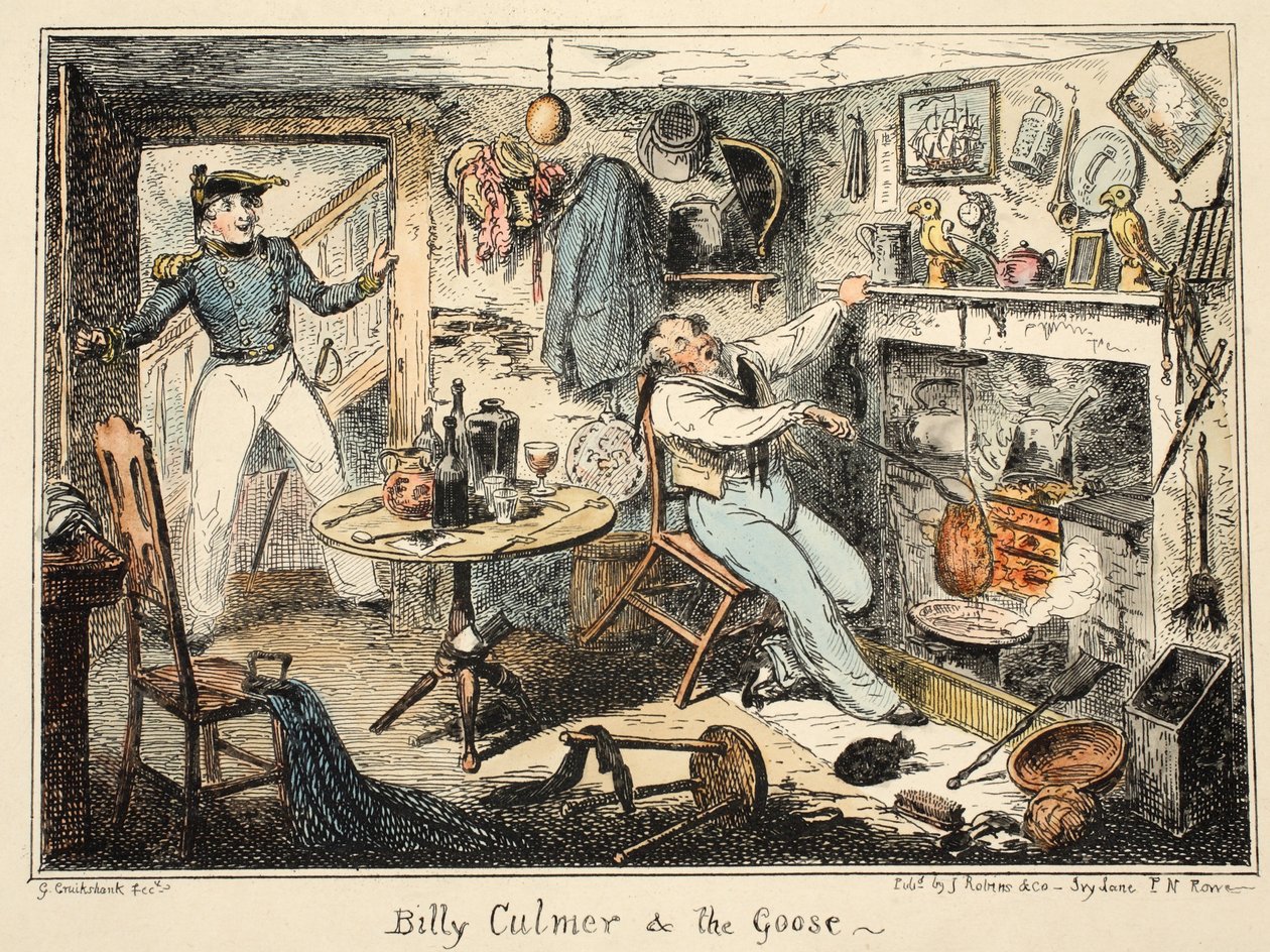 Billy Culmer und die Gans, aus Greenwich Hospital, einer Serie von Marine-Skizzen, die das Leben eines Kriegsschiffmannes beschreiben von George Cruikshank