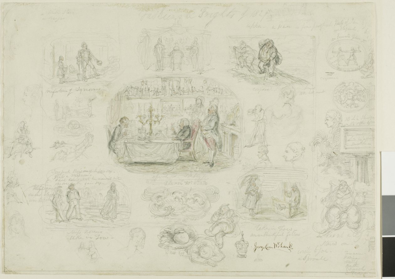 Moden und Schrecken von 1829 (recto); Engel immer hell und schön (verso) von George Cruikshank