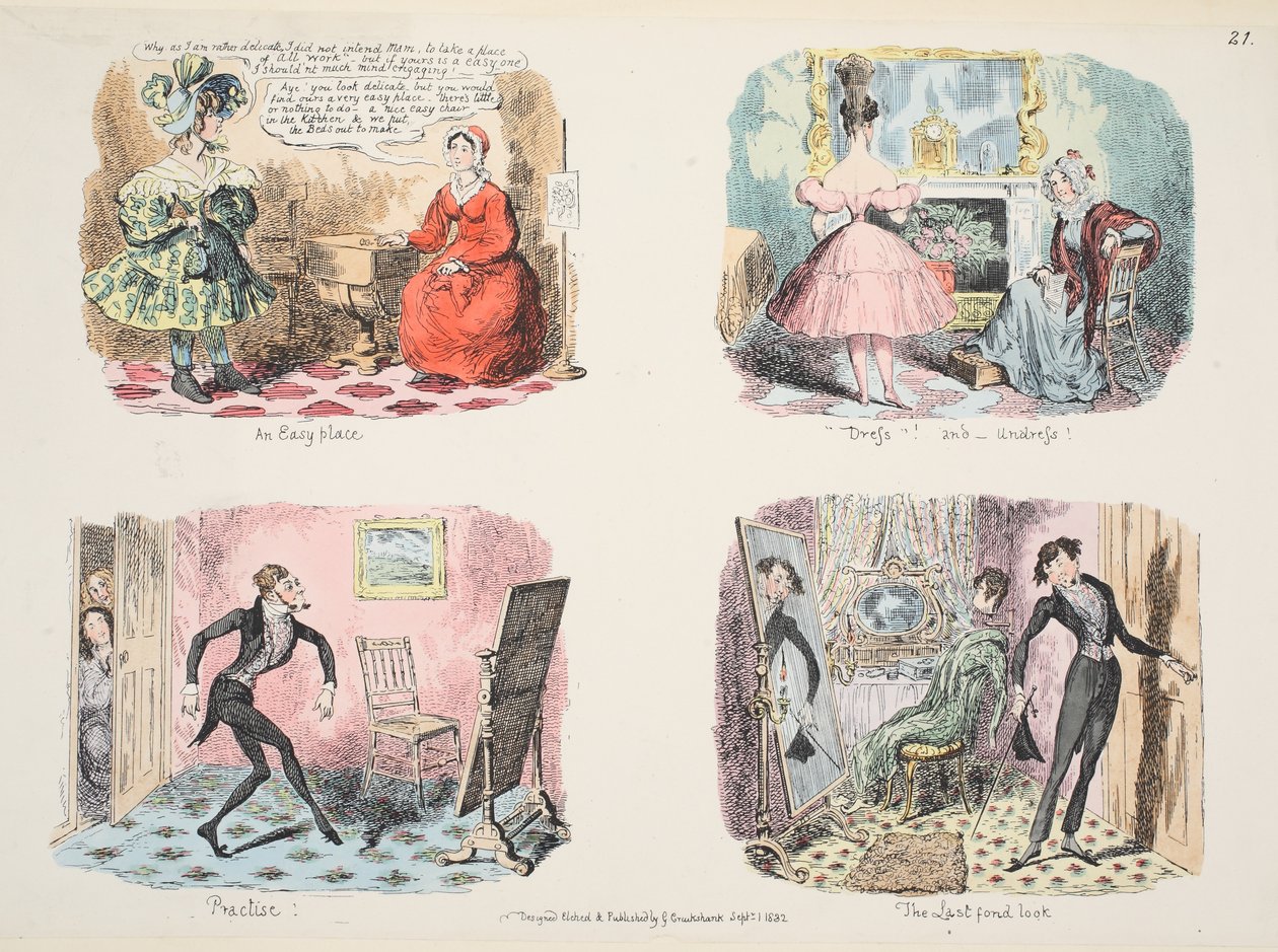 Illustration aus Die ganze Kunst des Anziehens oder Der Weg zur Eleganz und Mode, veröffentlicht 1832 von George Cruikshank