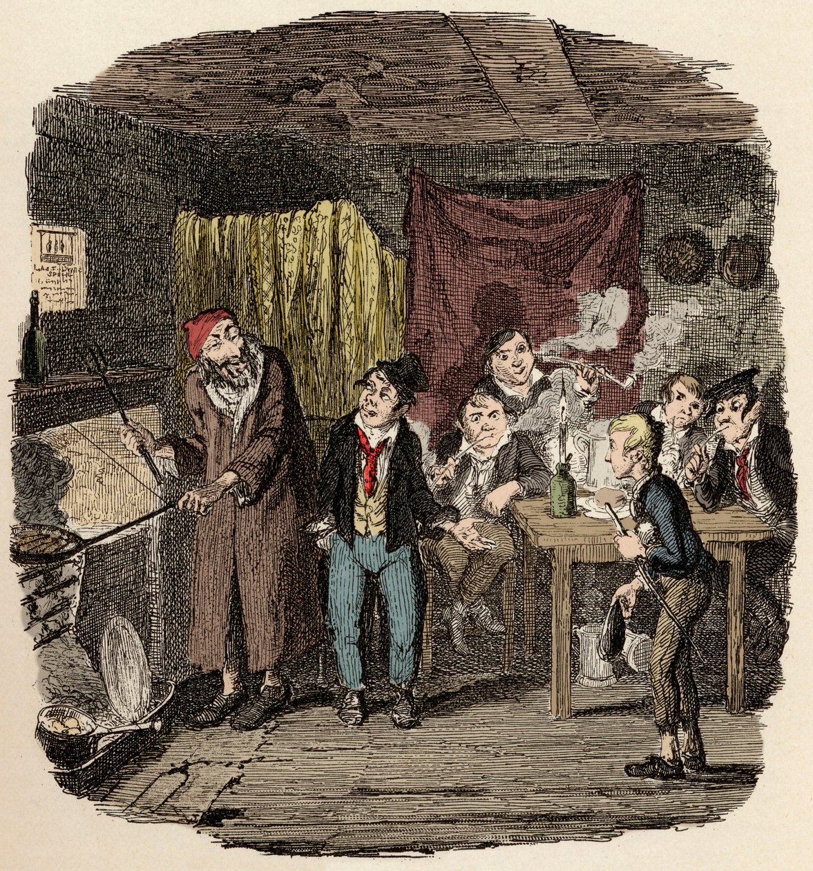 In London stellt Jack Dawkins, genannt der Fuchs, Oliver Fagin und seinem Team von Gaunern vor - Illustration für „Oliver Twist“ von Charles Dickens (1812-1870) von George Cruikshank