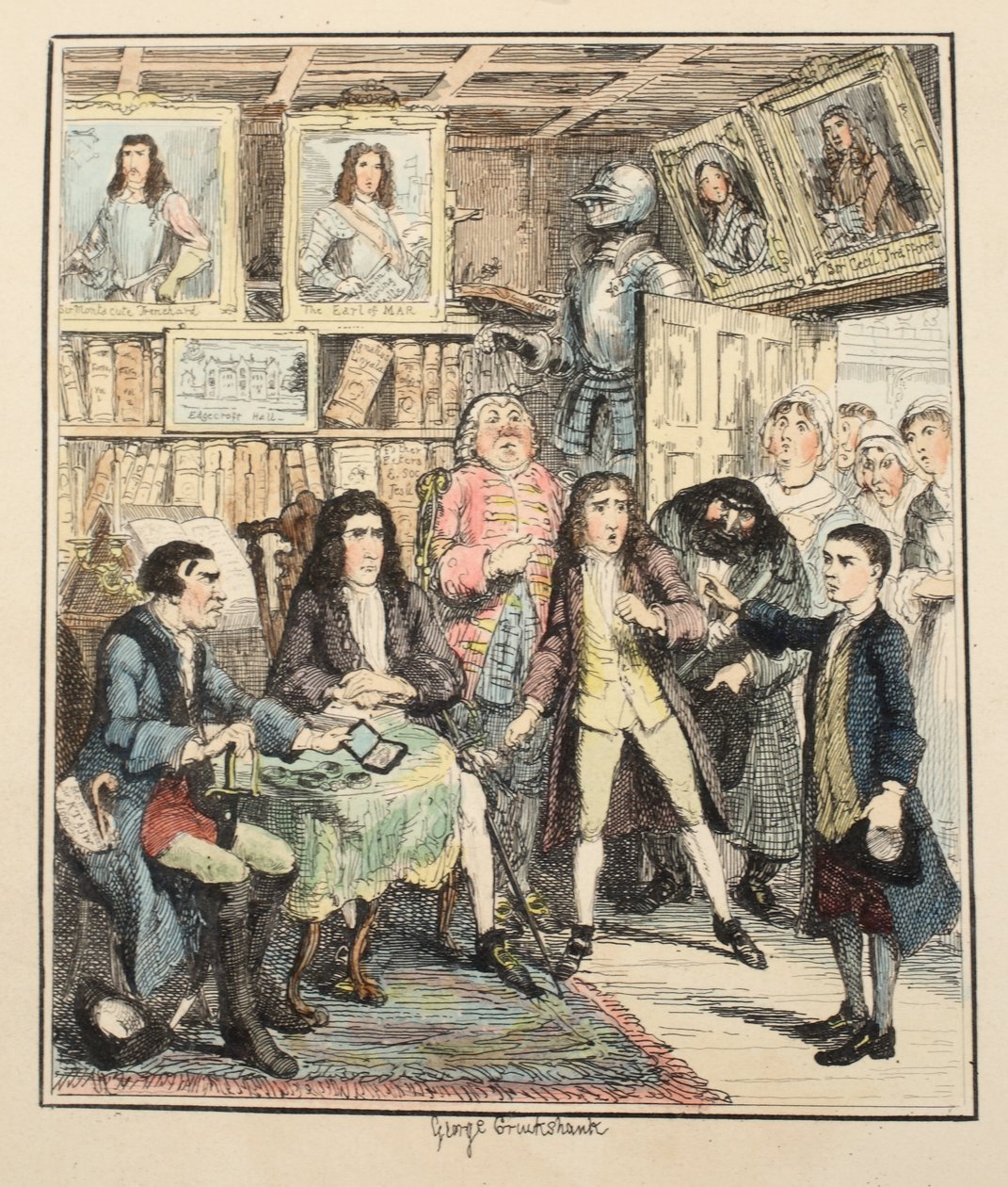 Jack Sheppard beschuldigt Thames Darrell des Diebstahls, Illustration aus Jack Sheppard: Eine Romanze von William Harrison Ainsworth, veröffentlicht 1839 von George Cruikshank