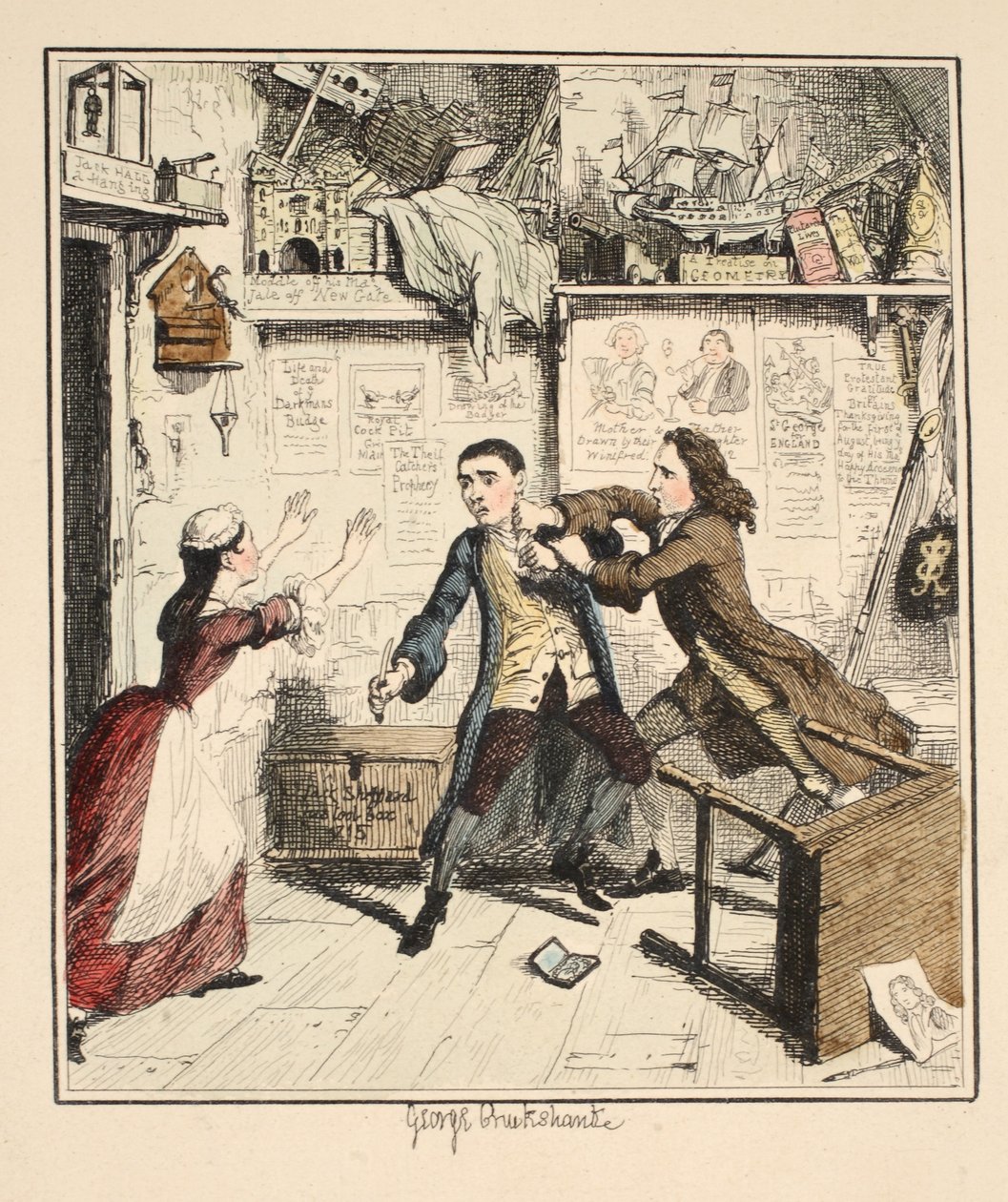 Jack Sheppard zeigt einen rachsüchtigen Charakter, Illustration aus Jack Sheppard: Eine Romanze von William Harrison Ainsworth, veröffentlicht 1839 von George Cruikshank