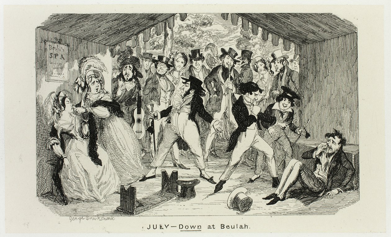 Juli - Unten bei Beulah aus George Cruikshanks Stahlradierungen zu The Comic Almanacks: 1835-1853 von George Cruikshank