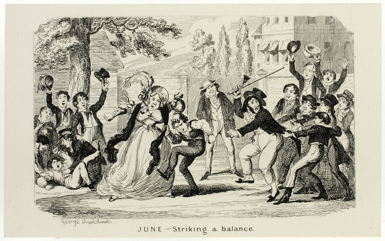 Juni - Ein Gleichgewicht finden aus George Cruikshanks Stahlradierungen zu The Comic Almanacks: 1835-1853 von George Cruikshank