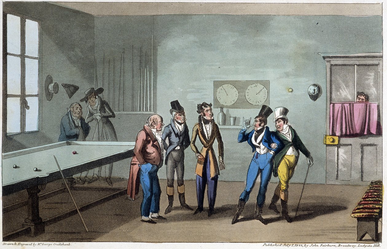 Die Männer im Billardzimmer - in „Life in Paris“ von David Carey, ill. von G. Cruikshank, London von George Cruikshank