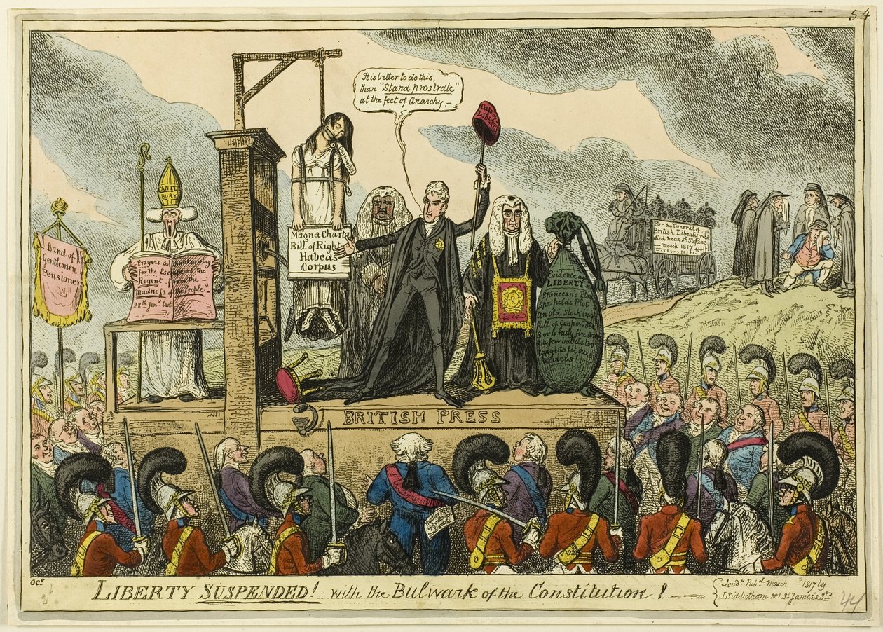 Freiheit ausgesetzt! Mit dem Bollwerk der Verfassung! von George Cruikshank