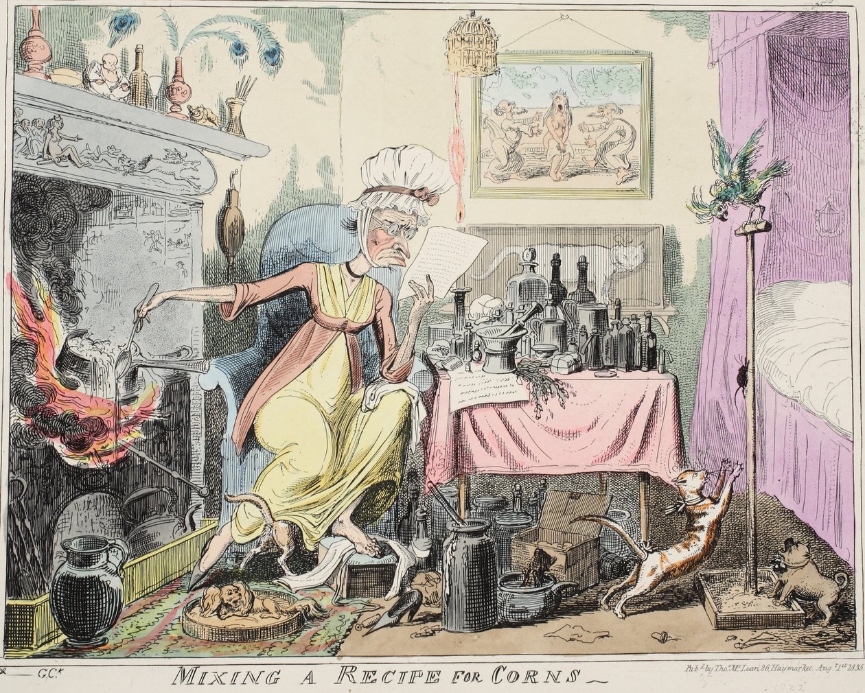 Ein Rezept für Hühneraugen mischen, veröffentlicht 1835 von George Cruikshank