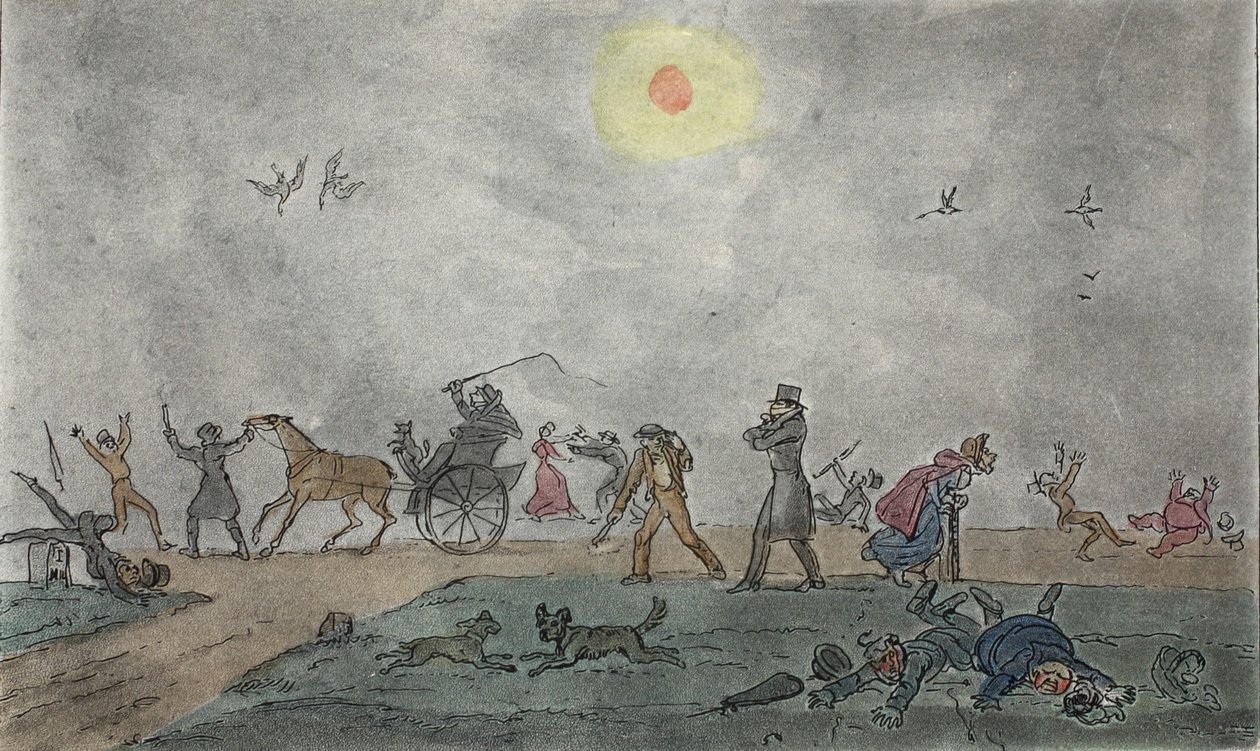 November - (Alter Stil) - Schweben durch den Nebel und schmutzige Luft, veröffentlicht 1835 von George Cruikshank