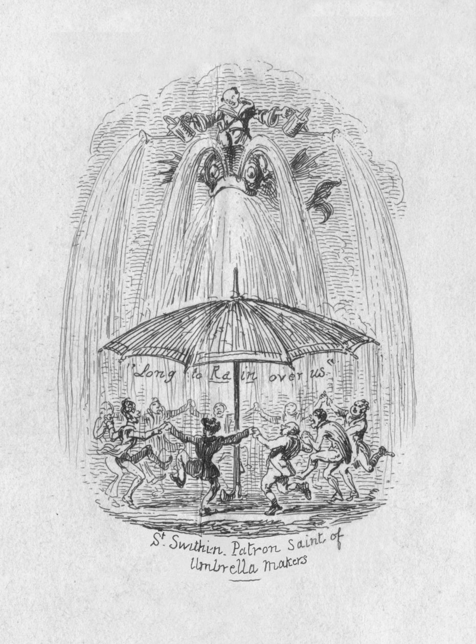 St. Swithin Schutzpatron der Regenschirmmacher von George Cruikshank