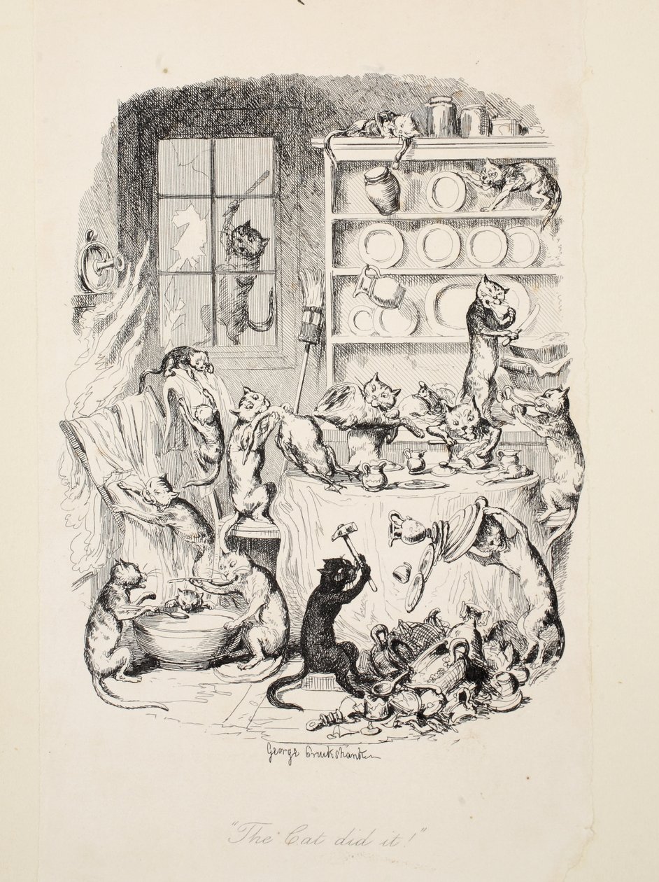 Die Katze hat es getan, aus Die größte Plage des Lebens, veröffentlicht 1847 von George Cruikshank