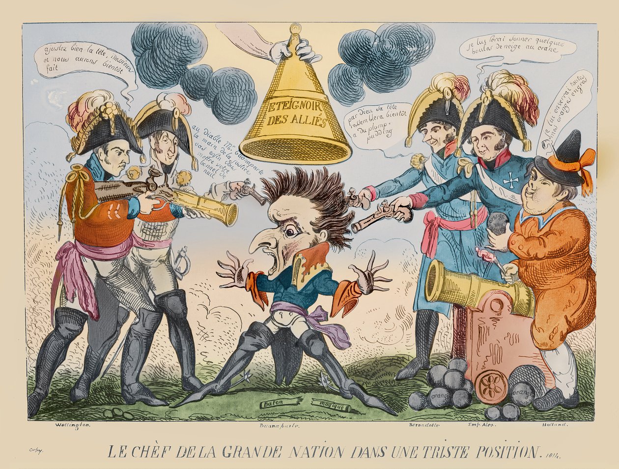 Das Haupt der großen Nation in einer seltsamen Situation, 1813 von George Cruikshank