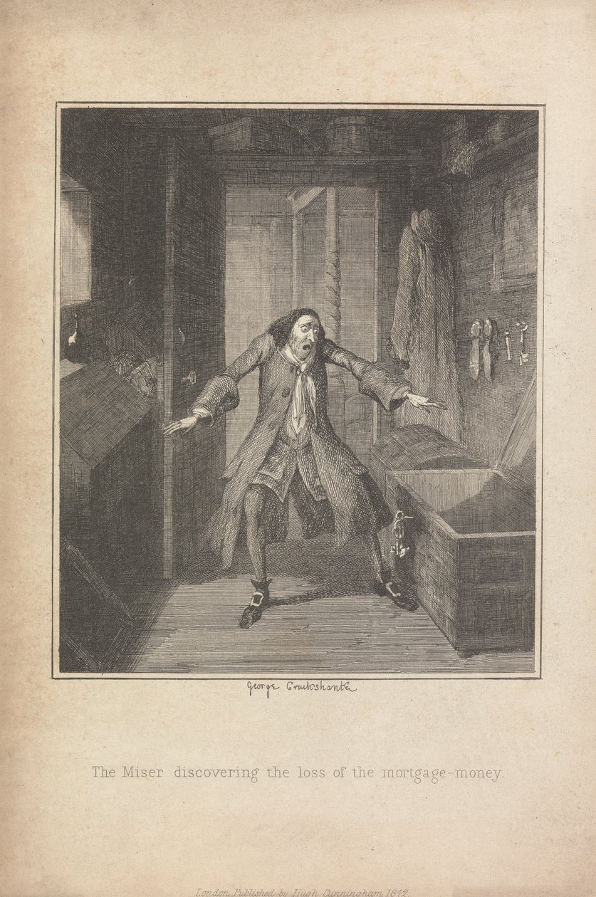 Der Geizhals entdeckt den Verlust des Hypothekengeldes von George Cruikshank