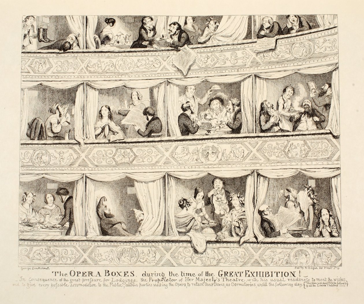 Die Opernlogen zur Zeit der Großen Ausstellung, veröffentlicht 1851 von George Cruikshank