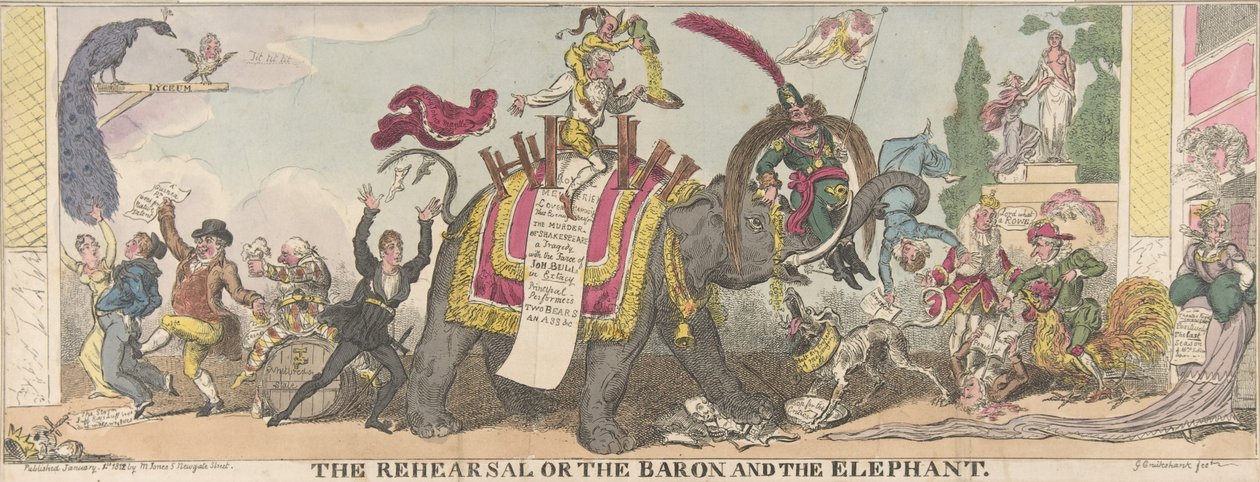 Die Probe oder der Baron und der Elefant, 1. Januar 1812 von George Cruikshank