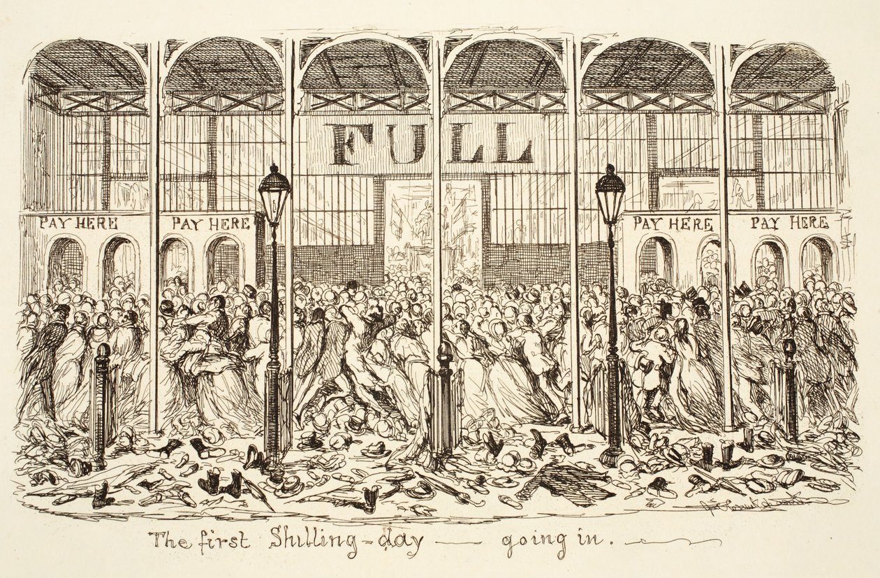 Der erste Schilling-Tag - Eintritt, veröffentlicht 1851 (Gravur) von George Cruikshank