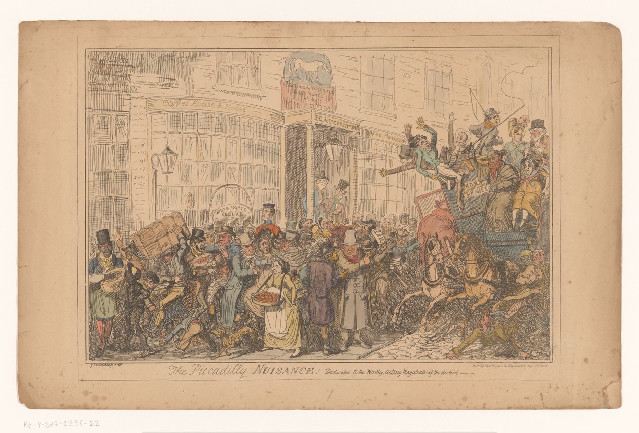 Verkehrschaos vor dem Hotel Old White Horse Cellar in Piccadilly The Piccadilly Nuisance! Dedicated to the worthy, acting magistrates of the district (Titel auf Objekt) von George Cruikshank