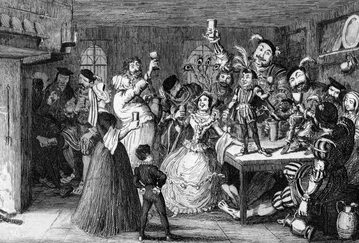 Xit, jetzt Sir Narcissus le Grand, unterhält seine Freunde an seinem Hochzeitstag, 1840 von George Cruikshank