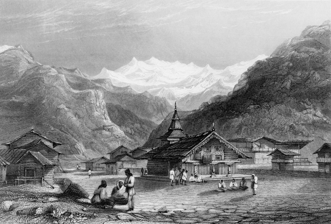 Kursalee, - Ein Dorf im Himalaya-Gebirge, Indien, 1838 von George Francis White