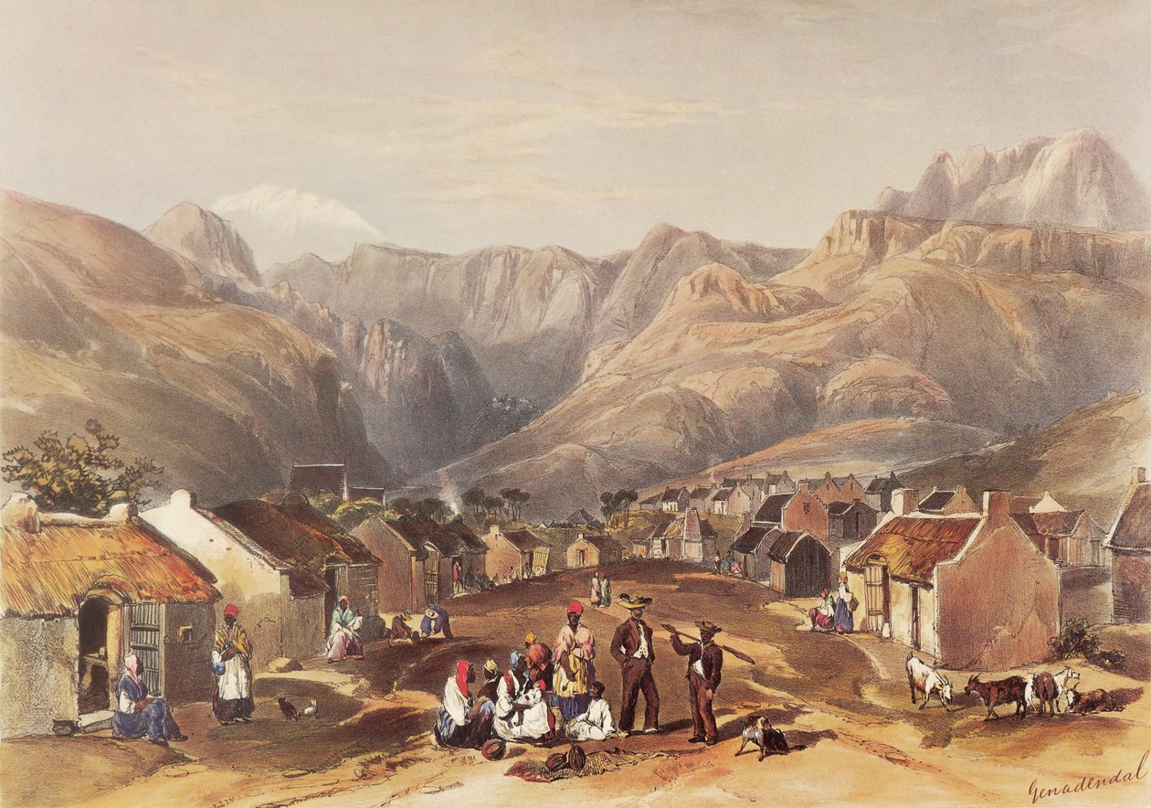 Im ruhigen Tal von Genadendal liegt ein blühendes Hottentotten-Dorf von George French Angas