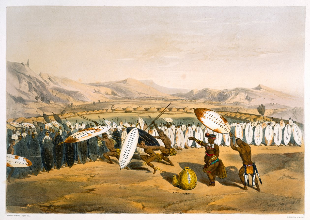 Umpanda inspiziert seine Truppen in Nonduengi, 1849 von George French Angas