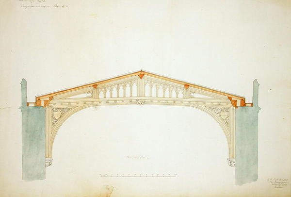 New College Oxford: Entwurf für das neue Dach der Halle von George Gilbert Scott
