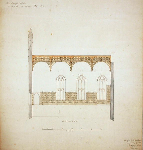 New College Oxford: Entwurf für das Dach der neuen Halle von George Gilbert Scott