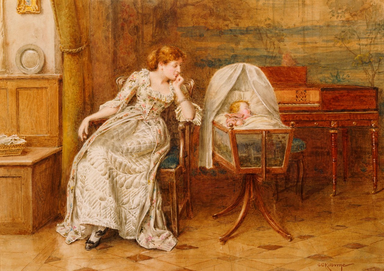 Ein Interieur mit Mutter und Kind von George Goodwin Kilburne
