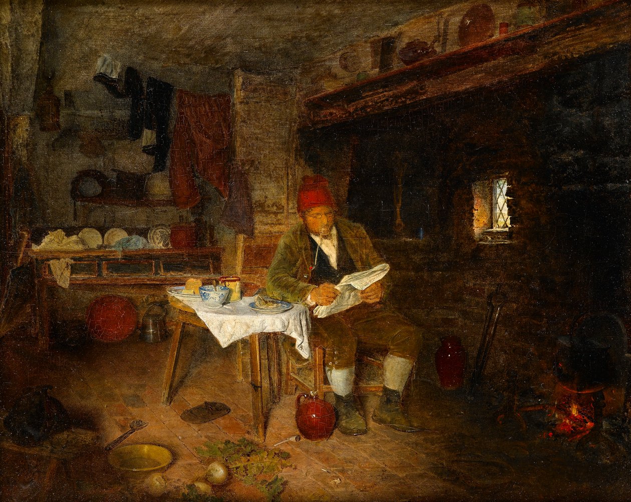 Ein rustikales Zuhause: Die Nachrichten lesen, 1855 von George Hardy