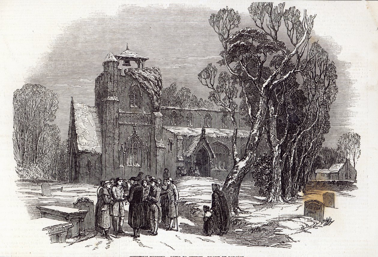Weihnachtsmorgen: Kirchgang, graviert von W.J. Linton, aus 