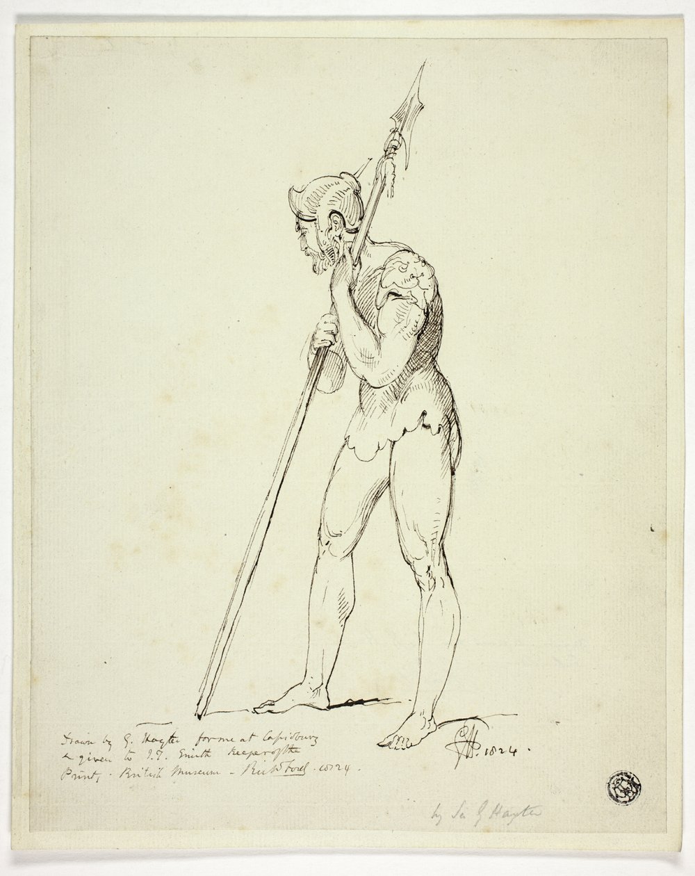 Stehender Mann in Rüstung mit Lanze von George Hayter