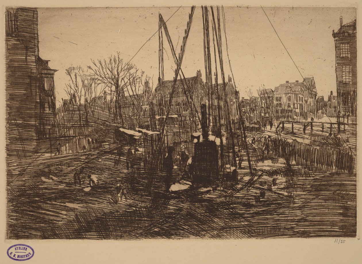 Szene in einer niederländischen Stadt mit einer Ramme im Vordergrund von George Hendrik Breitner