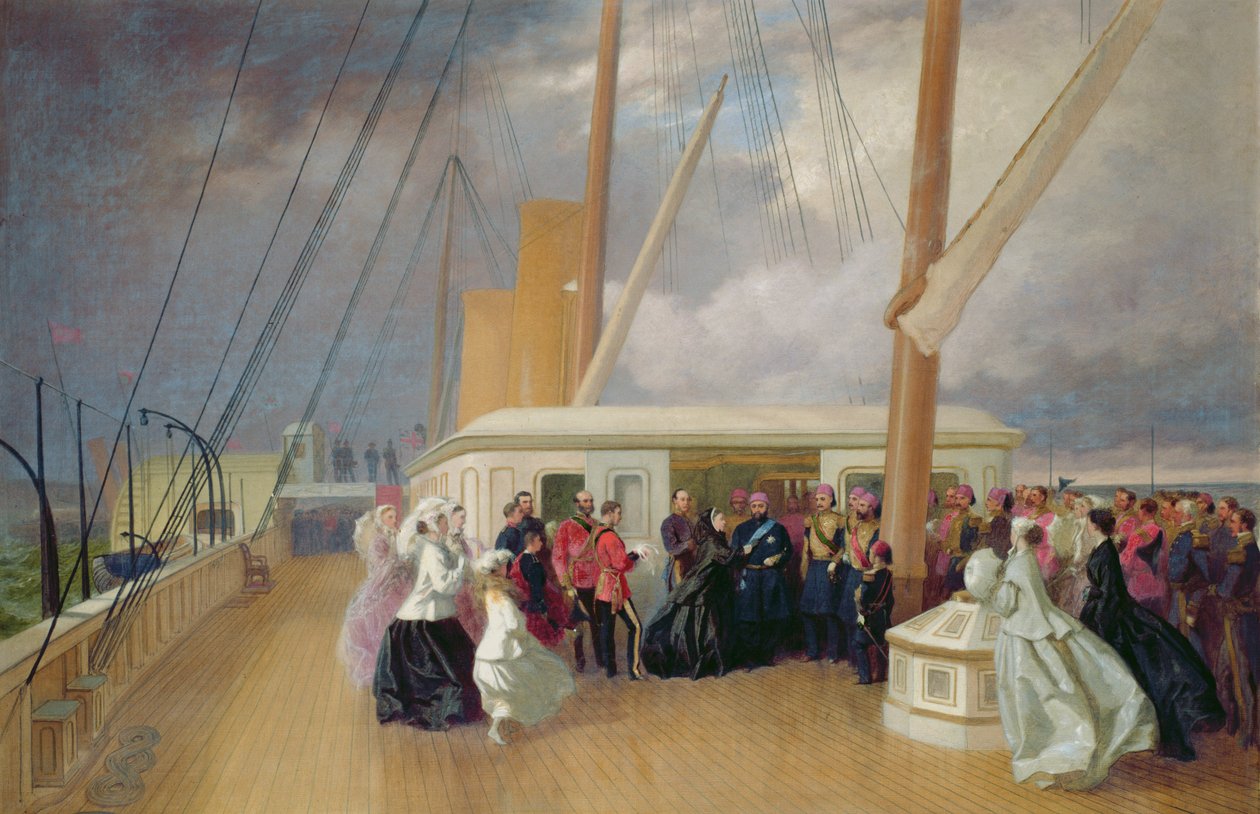 Königin Victoria verleiht dem Sultan den Hosenbandorden an Bord der königlichen Yacht, 17. Juli 1867 von George Housman Thomas