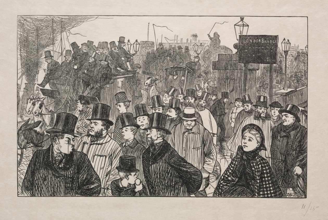 Der lebendige Strom an der London Bridge - Auf der Brücke von George Louis Palmella Busson Du Maurier