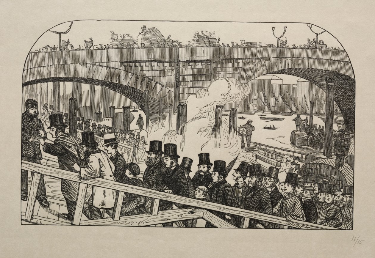 Der lebendige Strom an der London Bridge - Unter der Brücke von George Louis Palmella Busson Du Maurier