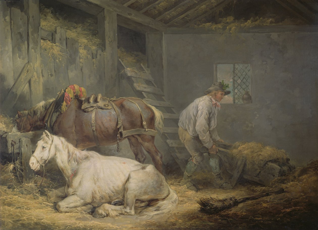 Pferde im Stall, 1791 von George Morland