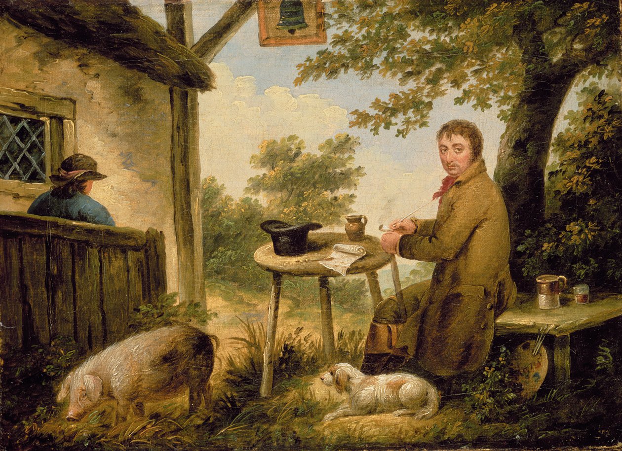 Porträt des Künstlers vor dem Bell Inn von George Morland