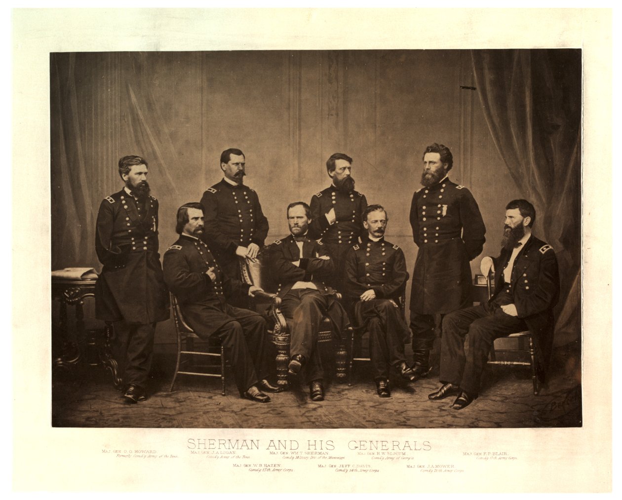 Sherman und seine Generäle [Blair aus einem anderen Negativ vor dem Druck hinzugefügt], 1865 von George N. Barnard