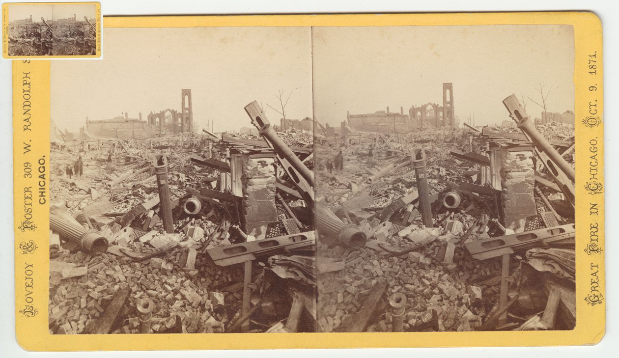 Stereograph der Ruinen des Mammoth Store von Field & Leiter nach dem Chicago-Feuer von 1871, 1871 von George N. Barnard