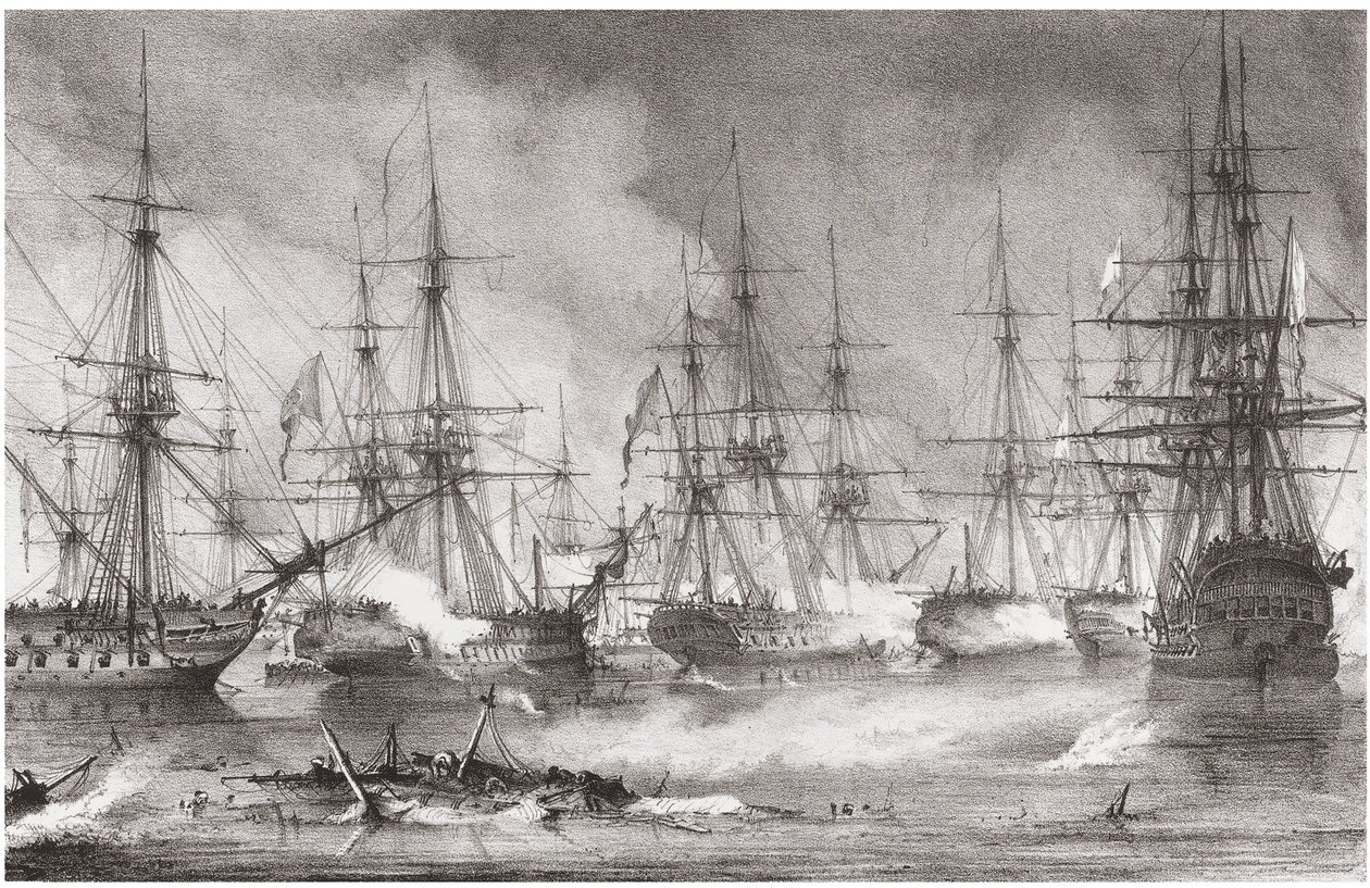 Die Seeschlacht von Navarino am 20. Oktober 1827, 1828 von George Philip Reinagle
