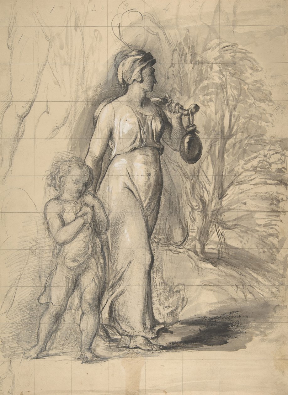 Hagar und Ismael in der Wüste (recto), Zwei Porträtstudien der Frau des Künstlers von George Richmond