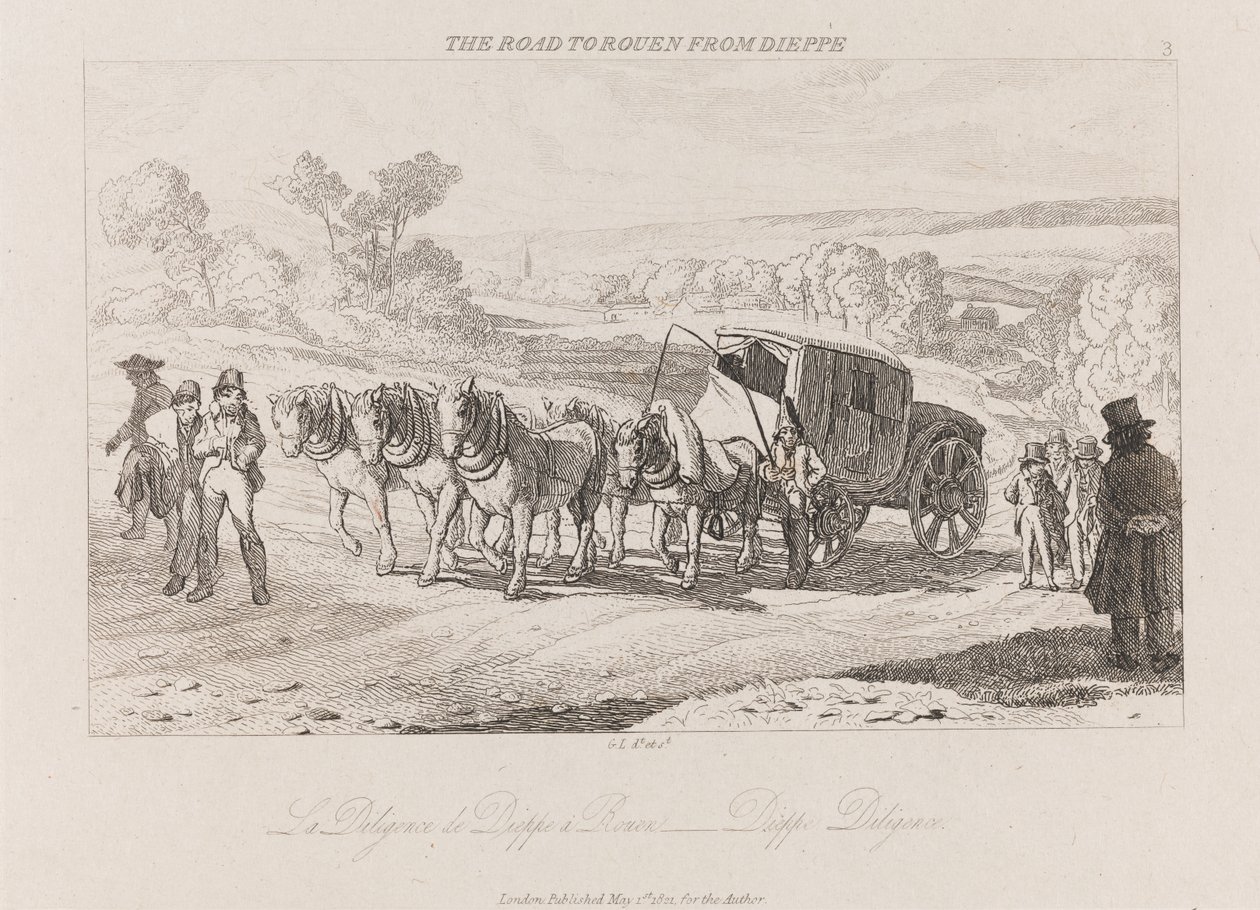 Straße nach Rouen von Dieppe, Diligence von George Robert Lewis