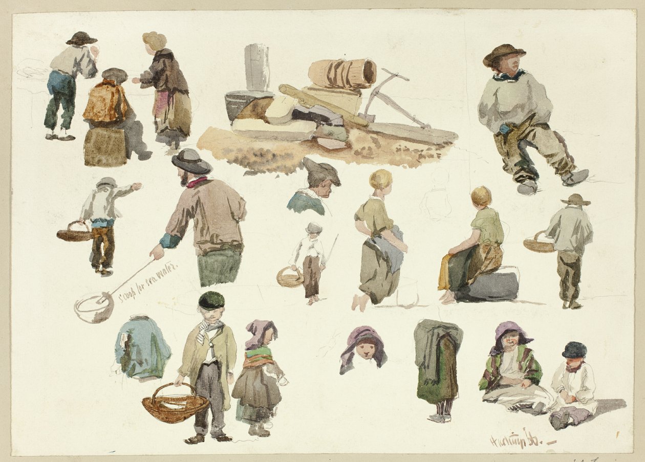 Skizzen von Fischern und Kindern in Hastings von George Robert Lewis