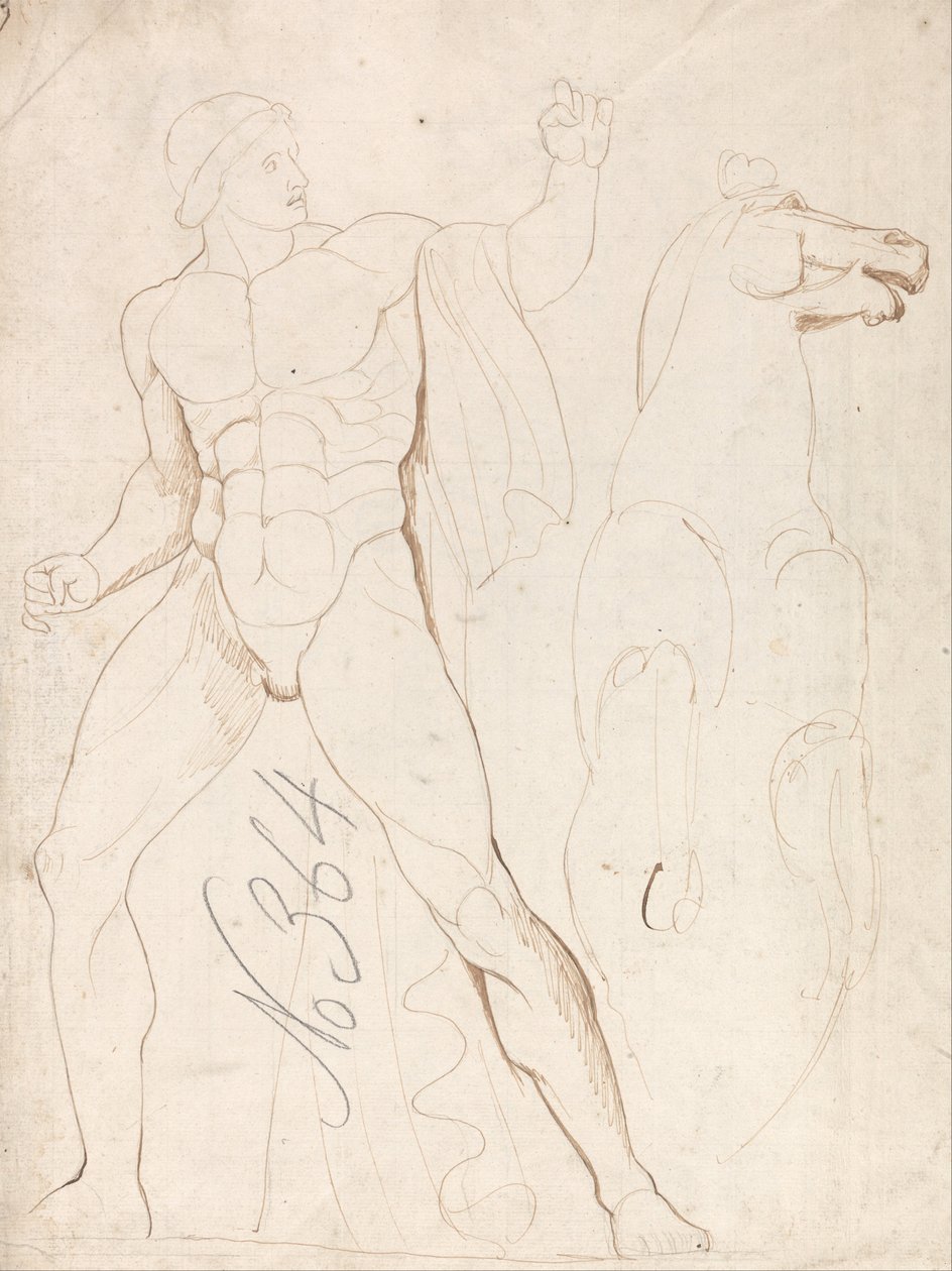 Klassischer männlicher Akt mit aufbäumendem Pferd von George Romney