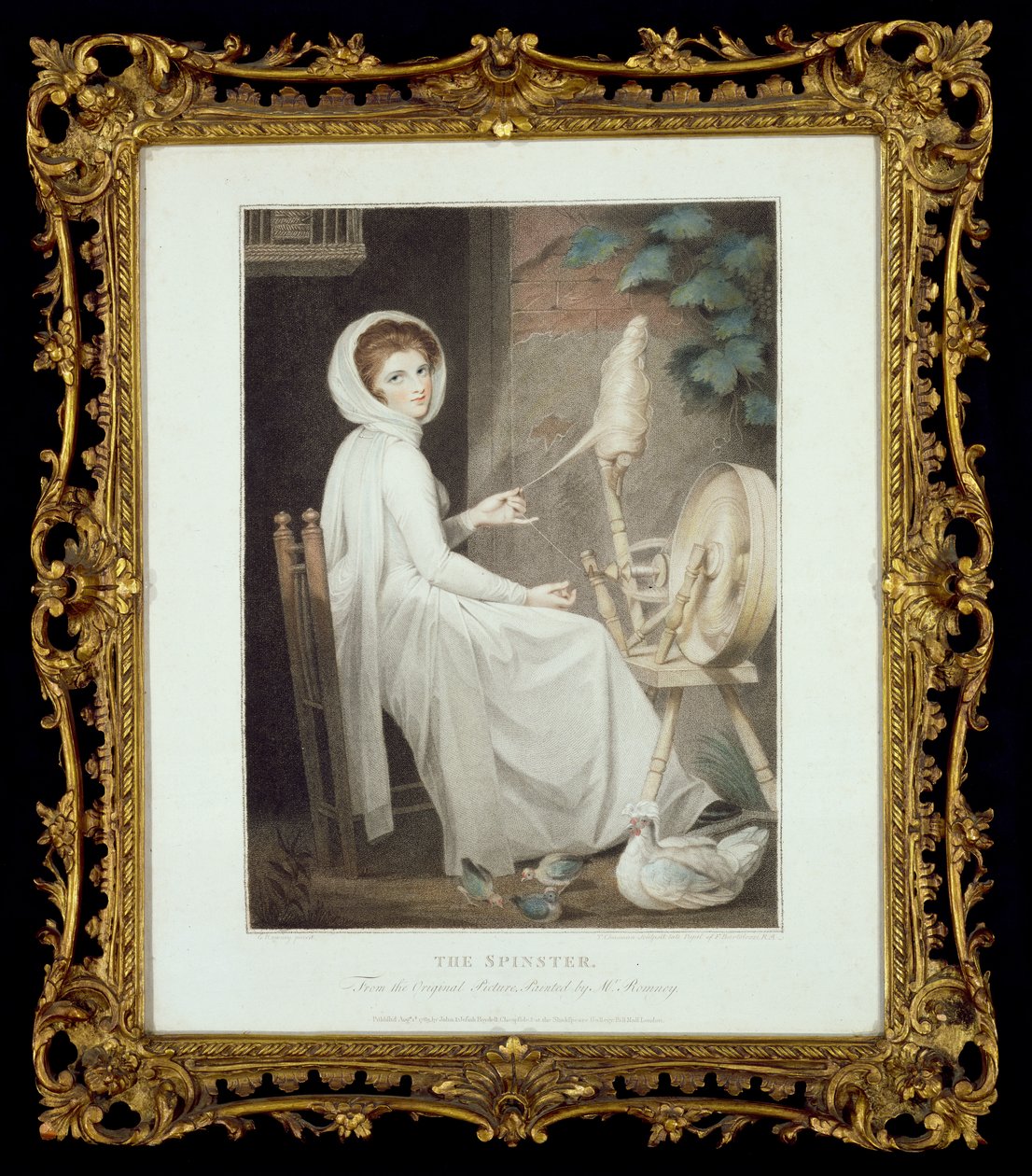 Die Spinnerin (Stich von Thomas Cheesman, nach G. Romney, herausgegeben von John und Josiah Boydell 1789) von George Romney