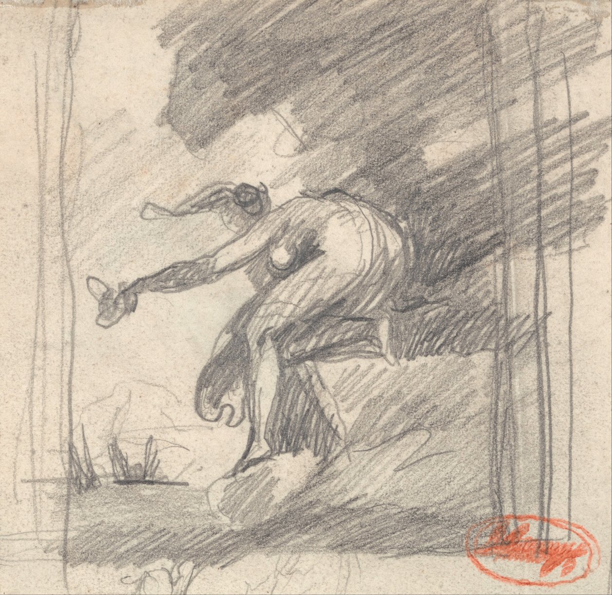 Weibliche Figur, kniend auf einem Vorgebirge, winkend von George Romney